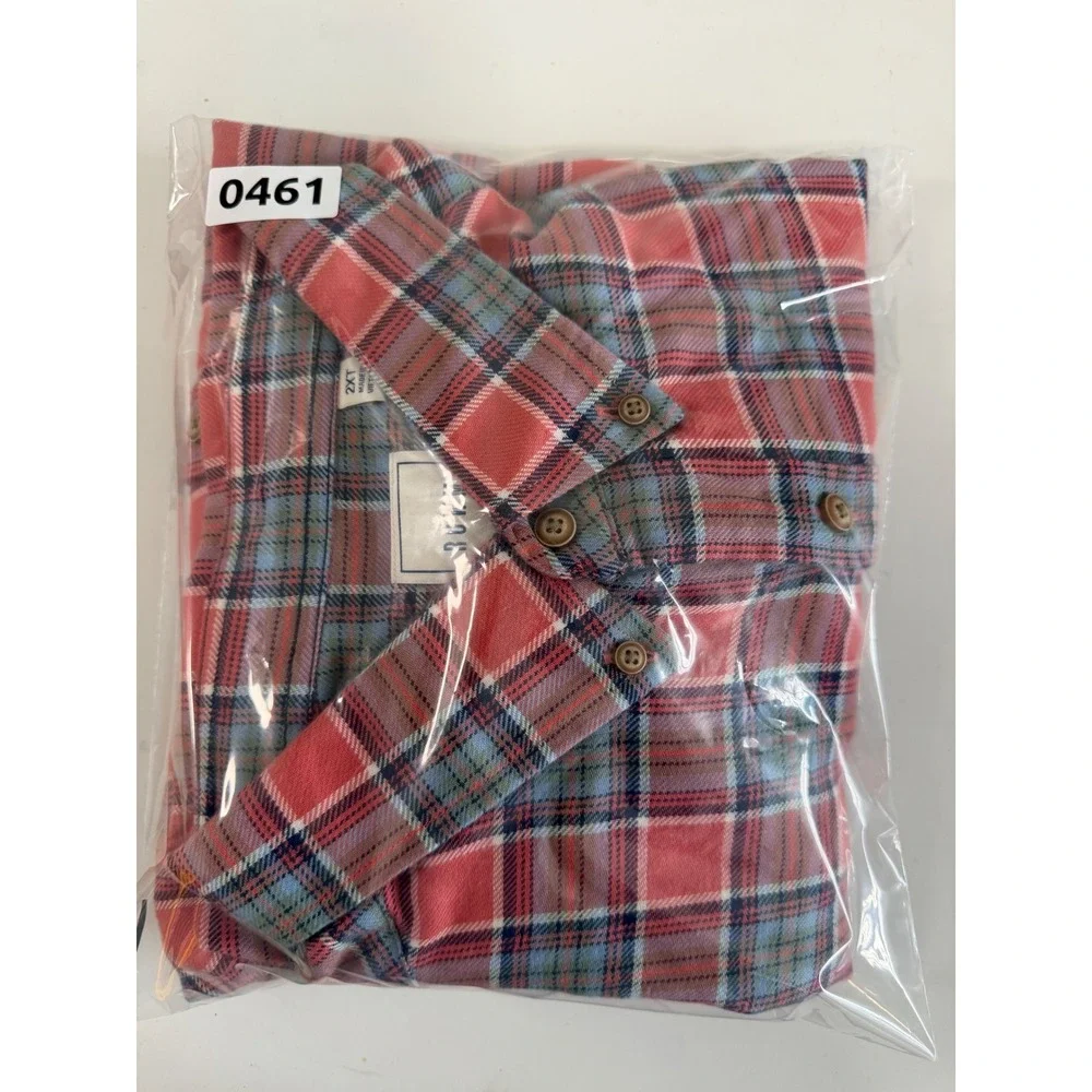 ROWM Mens 2XT Plaid Button Down Shirt Red Blue Cotton Long Sleeve Tall